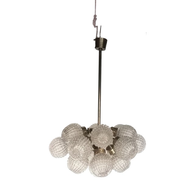 Bohemian Crystal and Brass Chandelier, Italy, 1960s For Sale