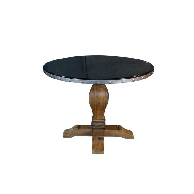 Farmhouse Late 20th Century Rustic Farmhouse Industrial Modern Acacia Metal & Glass Round Dining Table 42" For Sale - Image 3 of 17