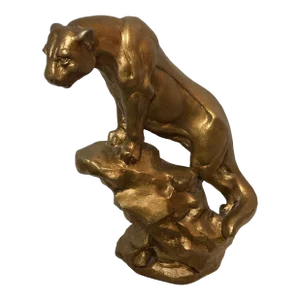 Mid 20th Century Art Deco Ceramic Sculptured Gold Painted Cougar MCM