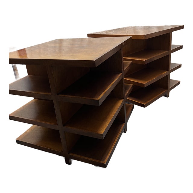 1960s Set of Burled Wood Bookshelf Bedside Tables - In the Manner of Donald Judd For Sale