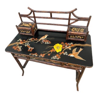 Fine Vintage Chinoiserie Scorched Bamboo Writing Desk For Sale
