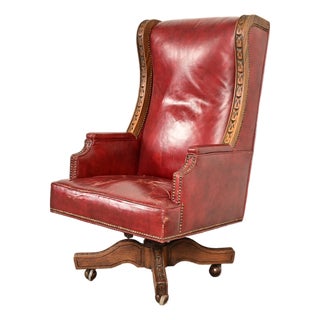 Romweber Viking Oak and Leather High Back Executive Swivel Desk Chair, Circa 1960s For Sale