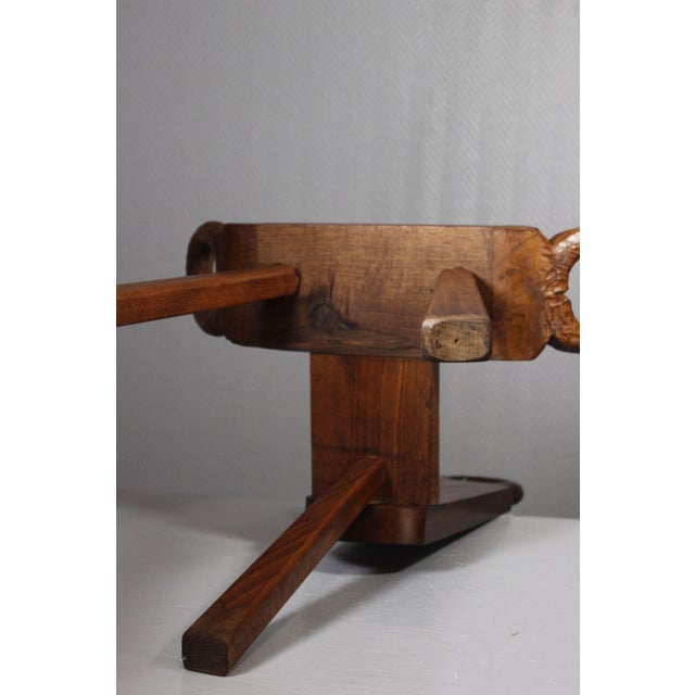 Mid-Century Modern Brutalist Tripod Chairs with Hand Carved Details, 1950s, Set of 2 For Sale - Image 15 of 17