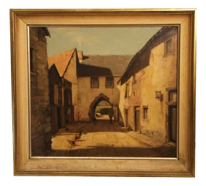 Wolfgang Grünberg, North Gate in Kronenburg, Mid-20th Century, Oil on Canvas, Framed