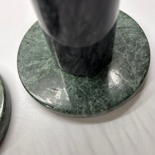 1980’s Post Modern Memphis Milano Marble and Lucite Candle Holders For Sale - Image 9 of 9