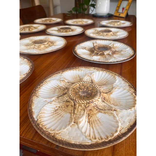 Set of 12 Vintage French Majolica Oyster Plates by Longchamp For Sale In Houston - Image 6 of 8