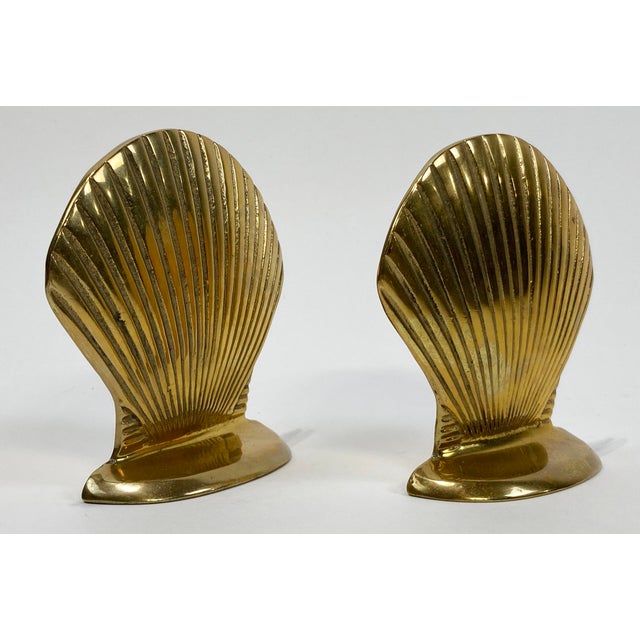 Vintage Brass Clam Shell Bookends, a Pair For Sale - Image 4 of 5