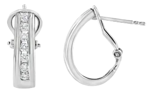.925 Sterling Silver Channel Set 1/2 Cttw Lab Grown Round Diamond Omega Back Huggy Hoop Earrings