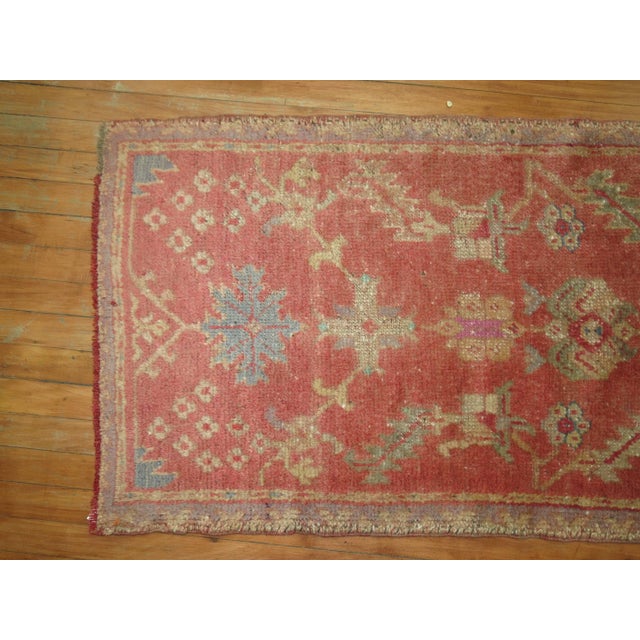 1920s Pink Antique Turkish Oushak Runner - 2'5" x 11'5" For Sale - Image 5 of 9