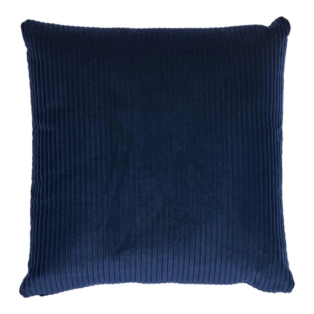 Schumacher Wyatt Corduroy 22" Pillow in Navy For Sale