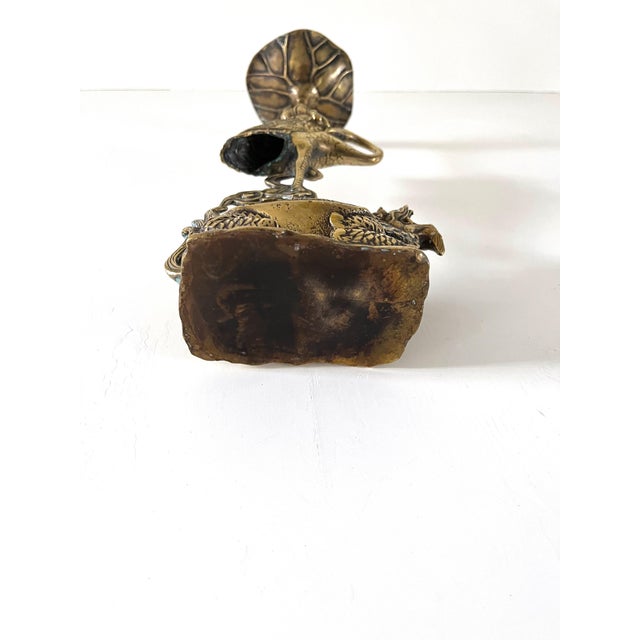 Mid Century Brass Crane and Turtle Candlestick For Sale - Image 12 of 12