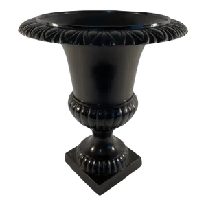 Vintage Black Metal Pedestal Jardiniere or Urn