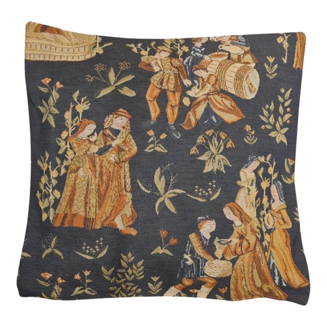 Medieval Gathering Tapestry Cushion With Feather Filler - 46x46cm (18"x18") For Sale