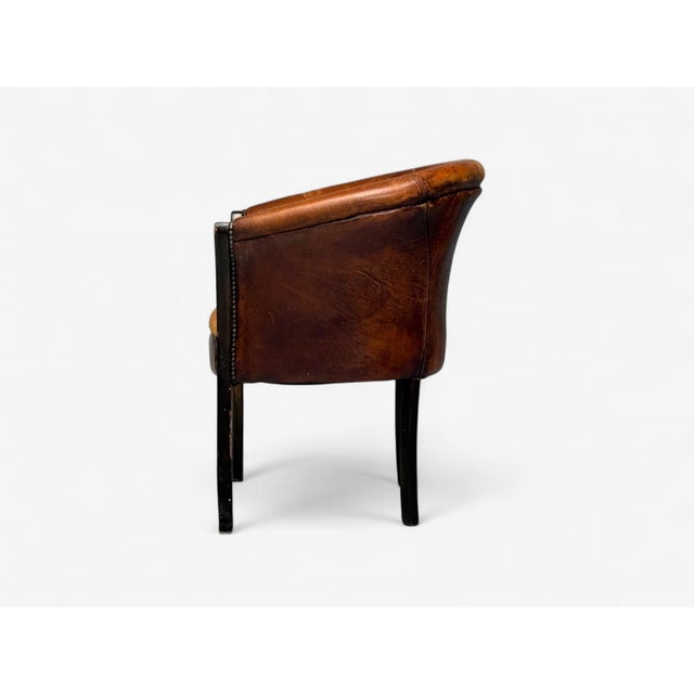 Georgian Style, Distressed Brown Leather, Stained Wood, Tub Chair, Usa, 1960s For Sale In New York - Image 6 of 9