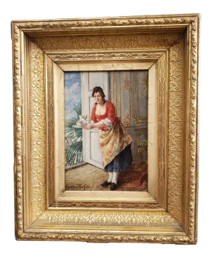 Late 19th Century Hermann Koch, "Woman With Tray" Figurative Oil Painting, Framed