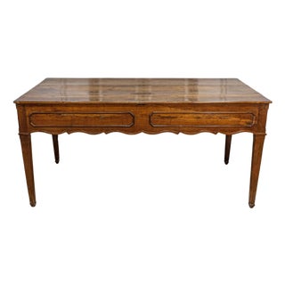French 19th Century Walnut Desk with Carved Apron and Lateral Drawer For Sale