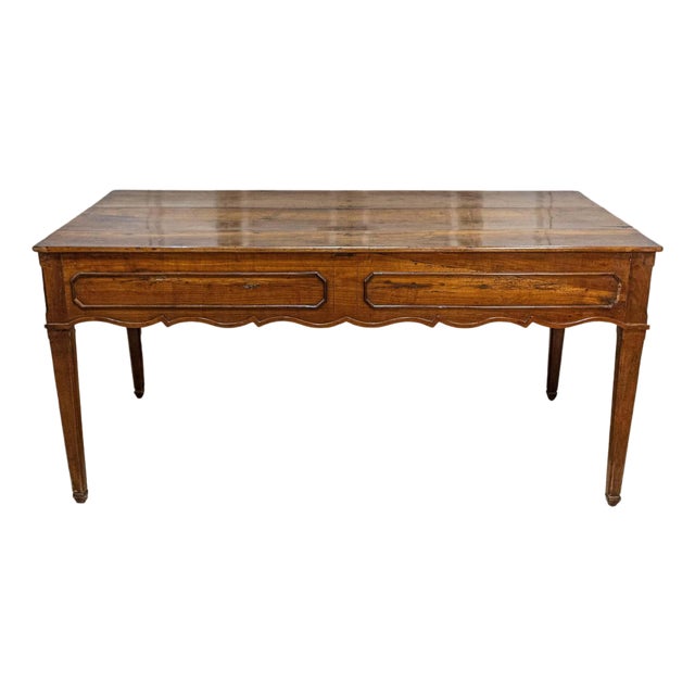 French 19th Century Walnut Desk with Carved Apron and Lateral Drawer For Sale