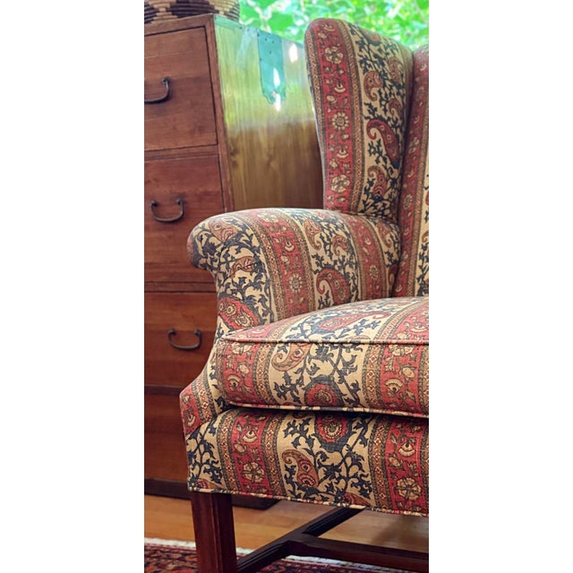 Brick Red Charming Vintage Wingback Chair With Paisley Print For Sale - Image 8 of 11