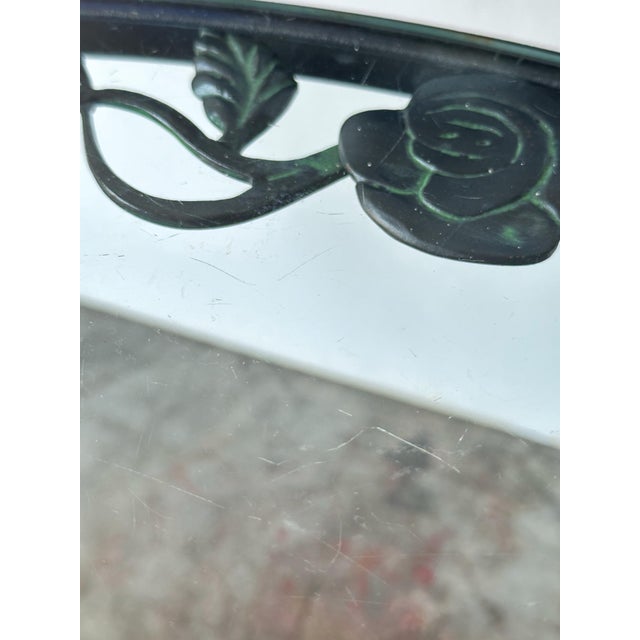 Black Wrought Iron Rose Patio Coffee Table With Round Glass Top by Woodard, Mid-20th Century For Sale - Image 10 of 14