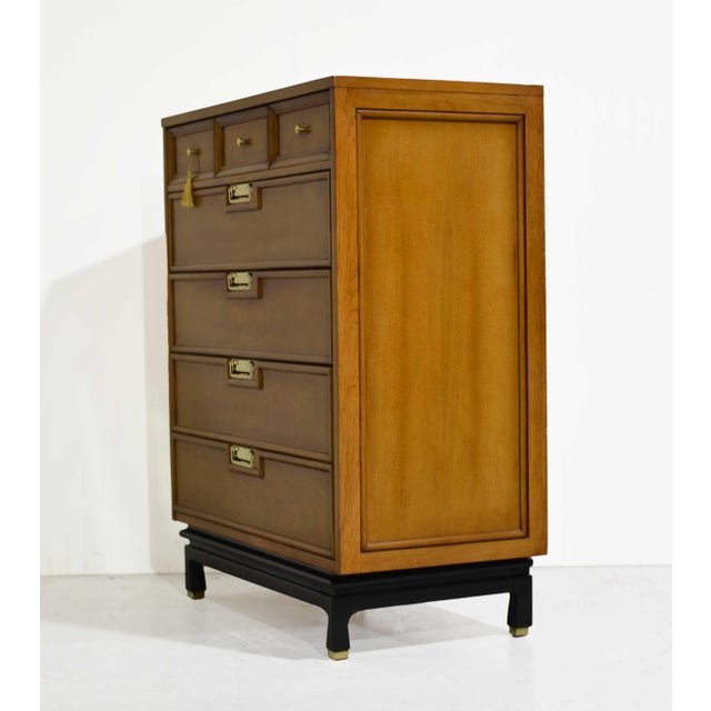 Brown Mid Century Chinoiserie Style Highboy Dresser by American of Martinsville For Sale - Image 8 of 12