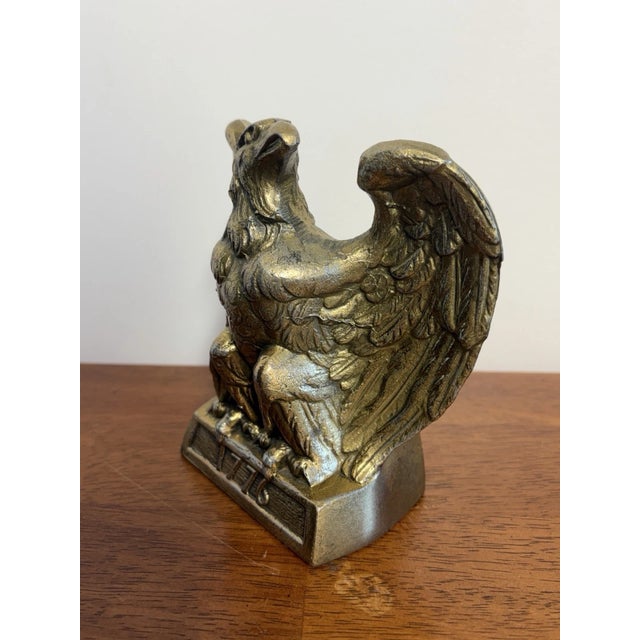 1970s Vintage 1776 Brass Bald Eagle Bookend American Patriotic Federal Decor For Sale - Image 5 of 14
