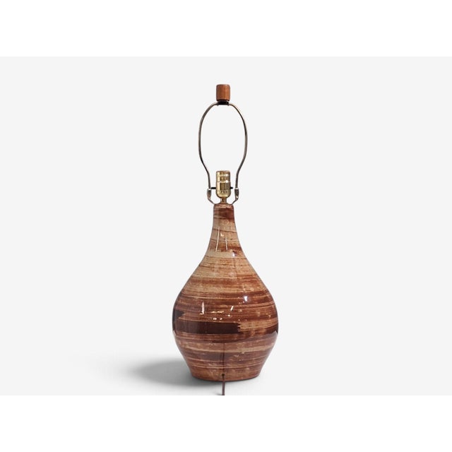 1960s Mid-Century Modern Gordon & Jane Martz, Large Table Lamp, Brown Glazed Ceramic For Sale - Image 12 of 12