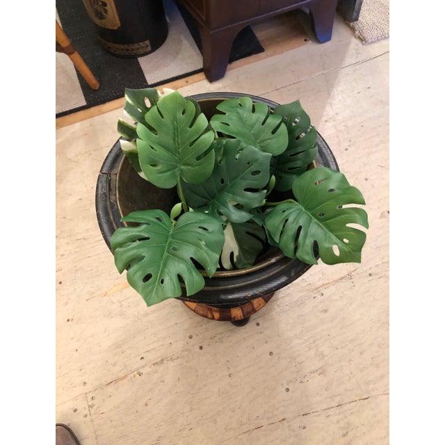 Mixed Wood Striped Vintage Planter With Copper Liner For Sale - Image 10 of 11
