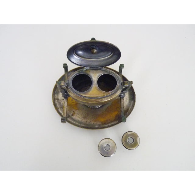 Metal Inkwell on Rotating Tray in Silver Metal For Sale - Image 7 of 9