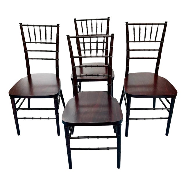 Chic Set of Four Faux Bamboo Wooden Chairs For Sale