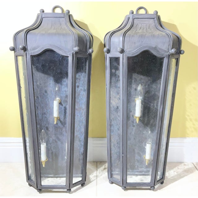 Large Exceptional Pair of Hand-Forged Iron Wall Lanterns Architectural Sconces For Sale - Image 17 of 17
