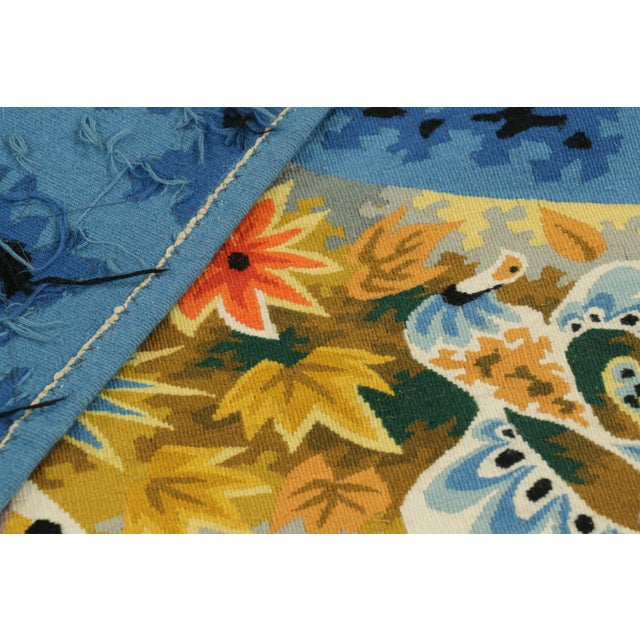 Blue Signed Vintage Jacques Potin Tapestry “Le Petit Rappel Des Oiseaux” Rug & Kilim For Sale - Image 8 of 8