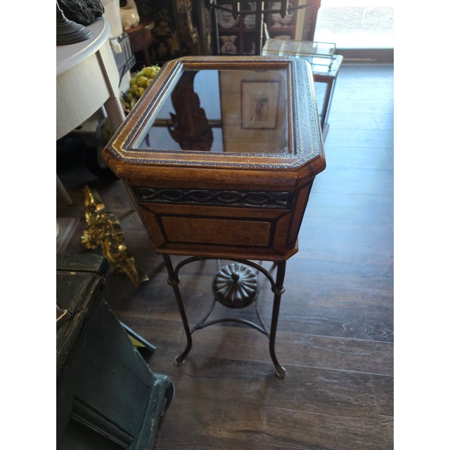 Leather and Glass Display Case End Table With Iron Base For Sale - Image 11 of 11