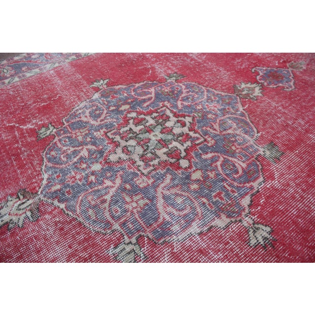 Red 1950s Vintage Turkish Art Deco Anatolian Tribal Oushak Area Rug For Sale - Image 8 of 13