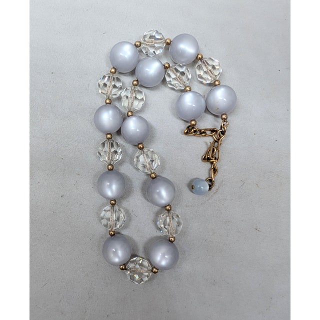 Vintage 1950s Signed Napier Single Strand Grey Moonglow Beaded Necklace For Sale In Philadelphia - Image 6 of 6