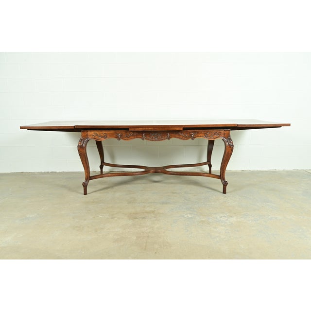 Wood Baker Furniture Style French Provincial Louis XV Carved Oak Extension Dining Table, Circa 1960s For Sale - Image 7 of 15
