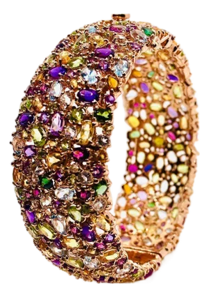 Bochic “Capri” Vintage Amethyst, Aquamarine & Citrine Bangle Set In 18K Gold & Silver
