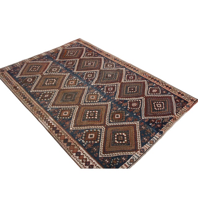 Rug & Kilim 1950s Vintage Mid-Century Van Beige-Brown and Blue Wool Kilim Rug For Sale - Image 4 of 7