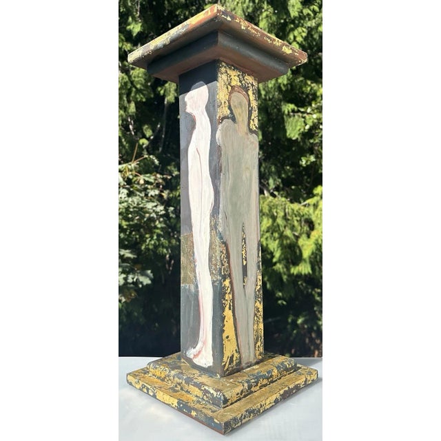 Selina Trieff Art Wood Pedestal Column Painted Figures Gold Leaf Selena For Sale - Image 4 of 18