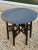 Industrial Moroccan Side Table With Round Raw Steel Top + Weathered Folding Base For Sale - Image 6 of 16