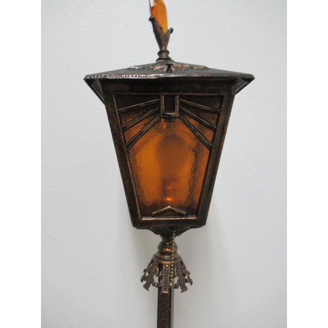 Charcoal Antique Art Nouveau Etched Metal Pole Floor Lamp For Sale - Image 8 of 11