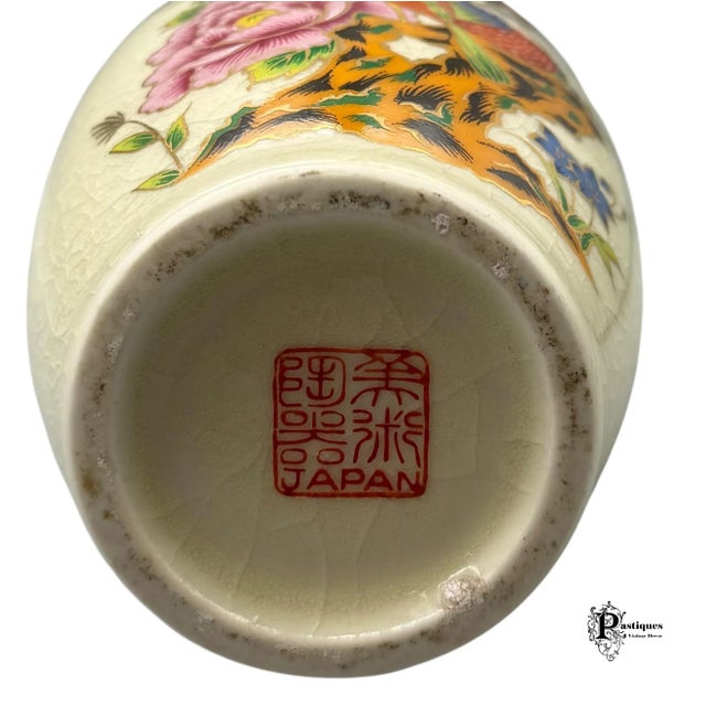 Ivory Vintage Japanese Satsuma Style Porcelain Floral Decorative Vases - Set of 3 For Sale - Image 8 of 9