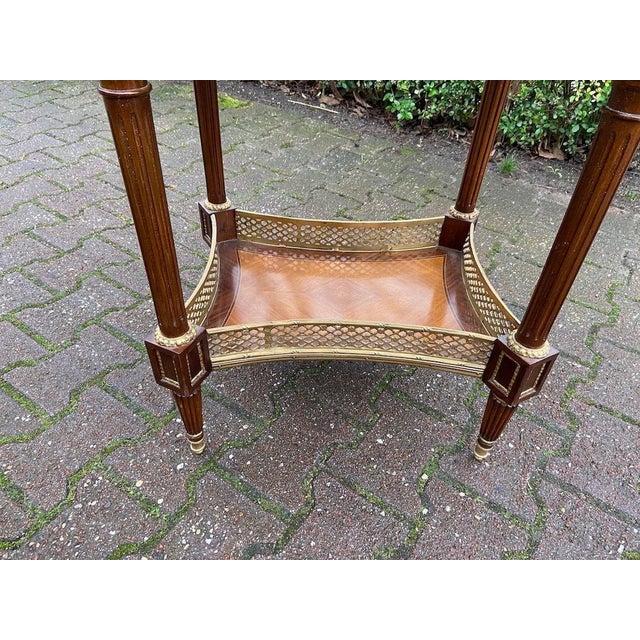 French Late 20th French Louis XVI Mahogany Marble Bronze Side Table For Sale - Image 3 of 13