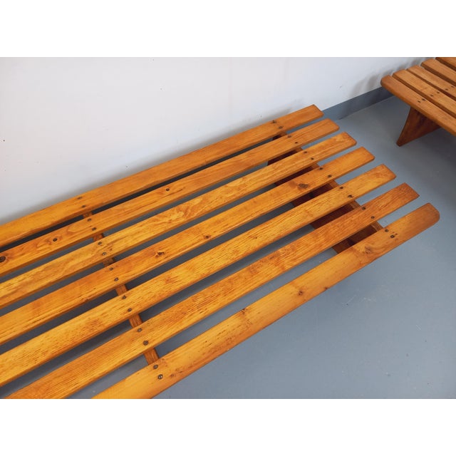 1960s Vintage Benches in Pine and Bouclé Fabric in the style of Charlotte Perriand, 1960s, Set of 2 For Sale - Image 5 of 18