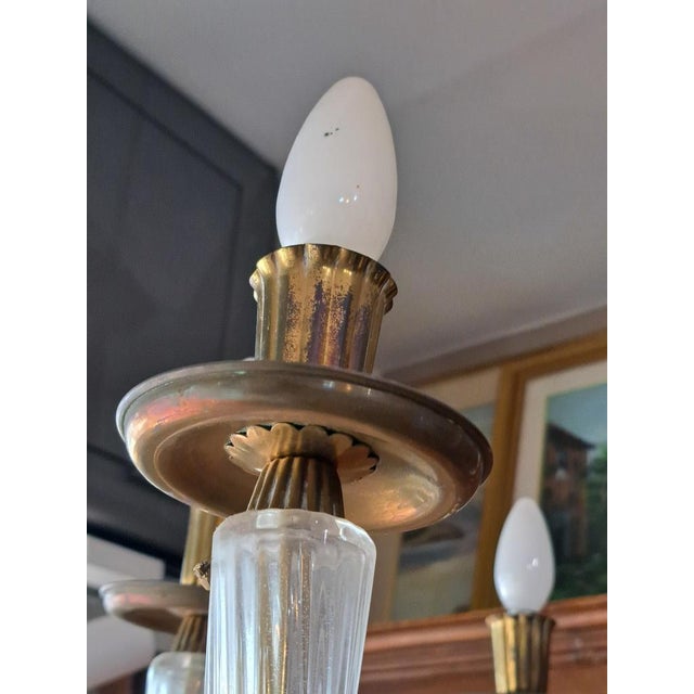 Vintage Glass and Brass Chandelier, 1970s For Sale - Image 6 of 7