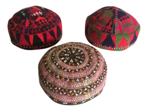 Vintage Uzbek Afghani Turkmen Hand Embroidered Tribal Hats - Set of 3