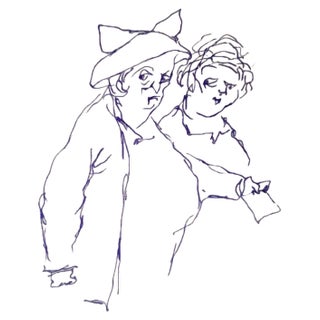 Mino Maccari, The Conversation, Ink Drawing, 1960s For Sale