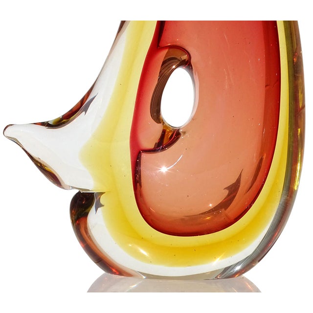 Late 20th Century Vintage Murano Abstract Sommerso Red Yellow Orange Italian Midcentury Art Glass Flower Vase For Sale - Image 5 of 8