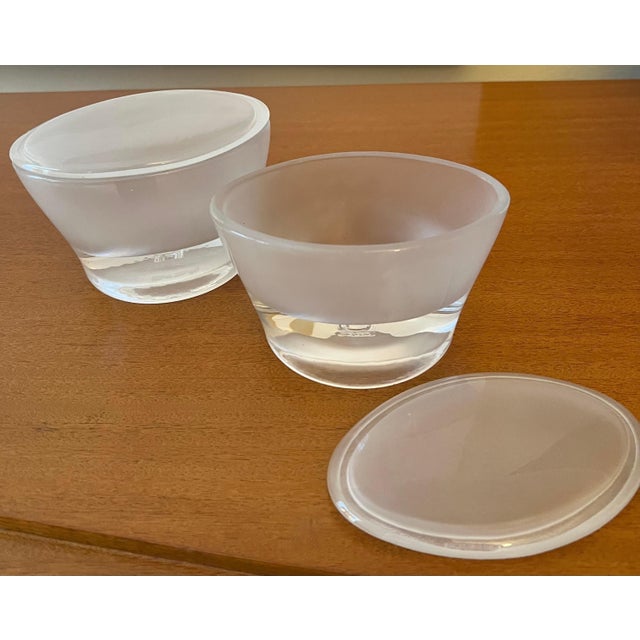 Glass Oval Frosted Lidded Glass Boxes - A Pair For Sale - Image 7 of 10