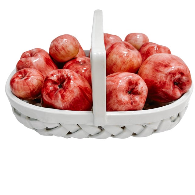 Beautiful Italian glazed ceramic basket full of scrumptious red apples. The apples were hand-painted, coated with a high...