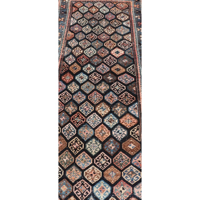 Antique Hamadan Runner With All-Over Tribal Design in Jewel Tones 3'5 X 18'8 For Sale - Image 9 of 15